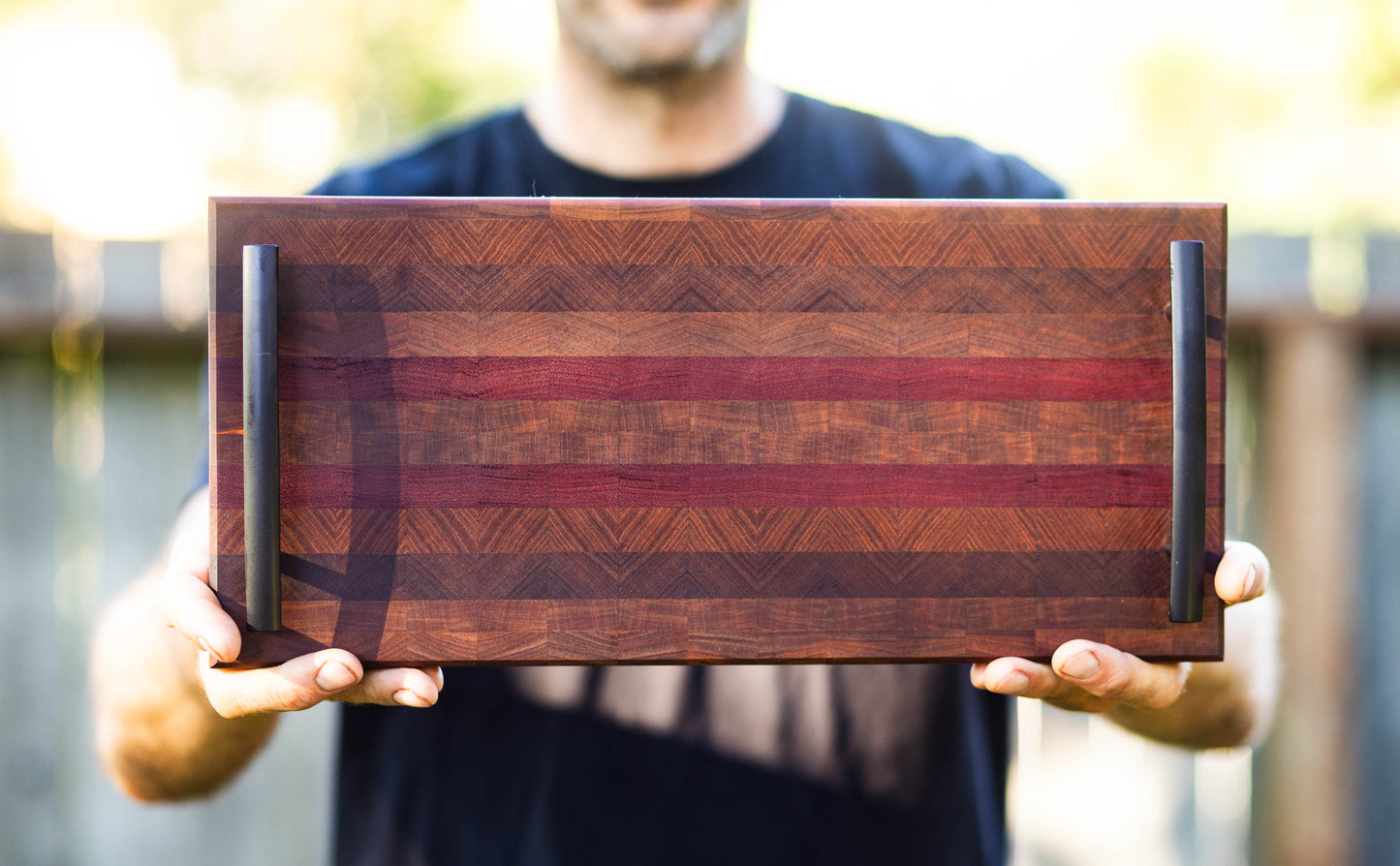 Endgrain Walnut and Purple Heart Serving and Cutting Board with Handles
